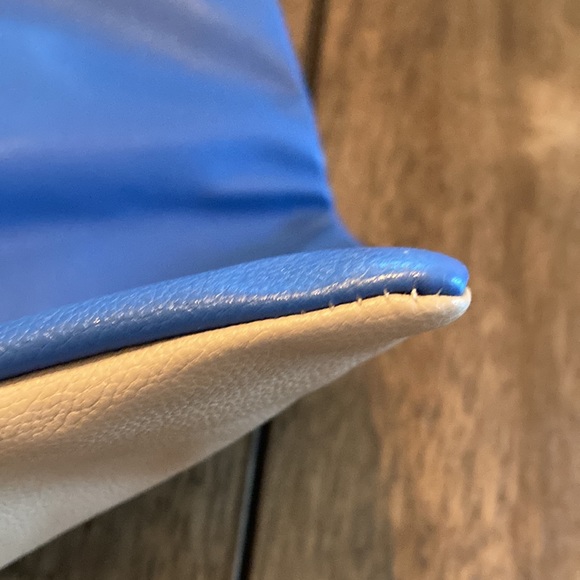 Lulu Dharma fold over clutch ~ color block blue and grayish tan - Picture 4 of 12